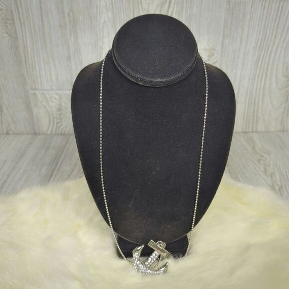 Silver Rhinestone Anchor Necklace Women’s Statement Piece - Picture 4 of 8